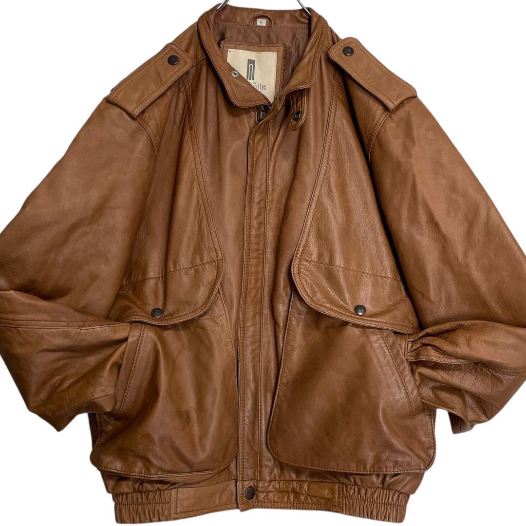 【Nicole St Gilles】カウレザーシングルライダースジャケット 茶L
