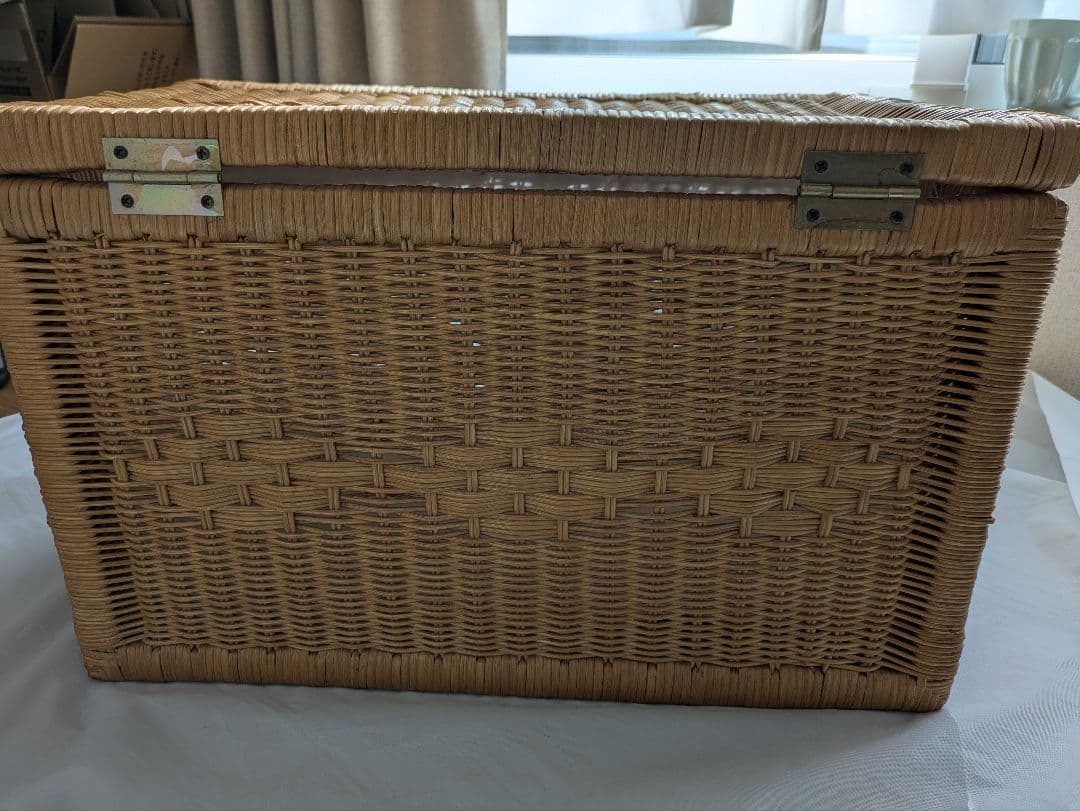 アンティーク ラタン 蓋付き大きめバスケット 収納ボックス 籠　昭和レトロ　籐