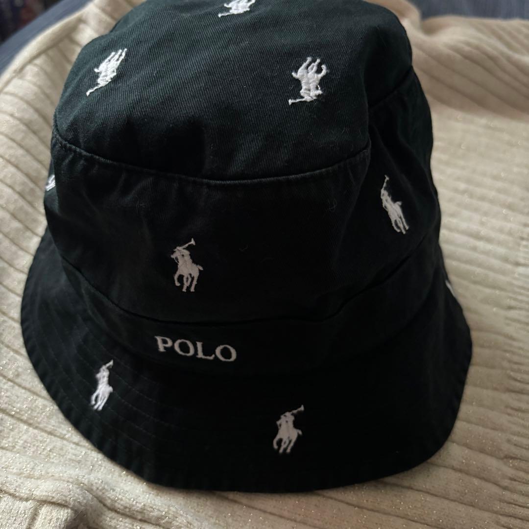 ポロラルフローレン　刺繍　黒 バケハ　バケットハット