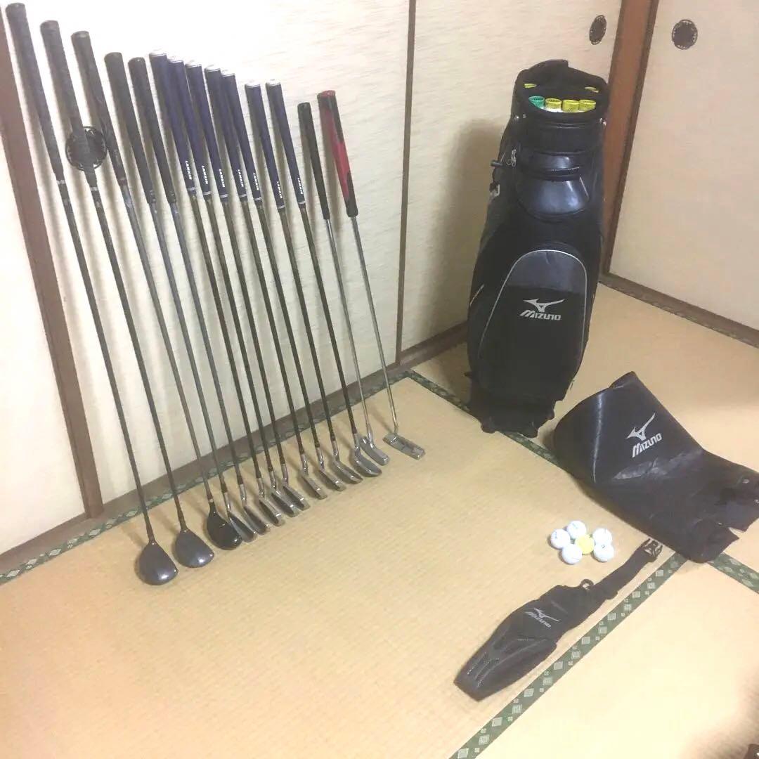 ミズノゴルフキャディバッグ＋クラブ類一式セット【19本豪華セット／まとめ売り】