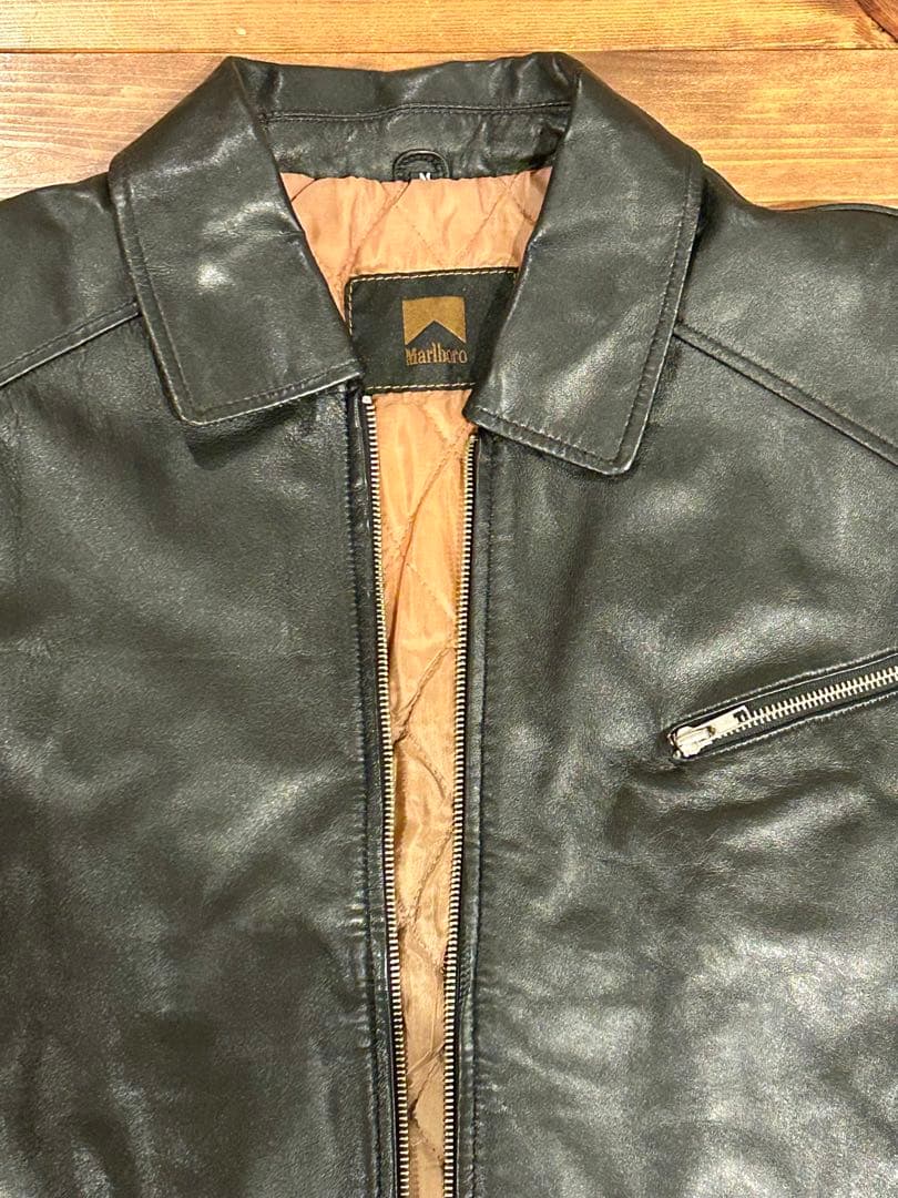 マルボロ　ブラック　レザージャケット　羊革　革ジャン　ビンテージ
