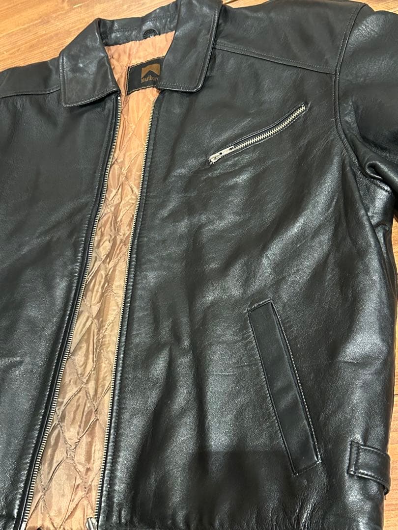 マルボロ　ブラック　レザージャケット　羊革　革ジャン　ビンテージ
