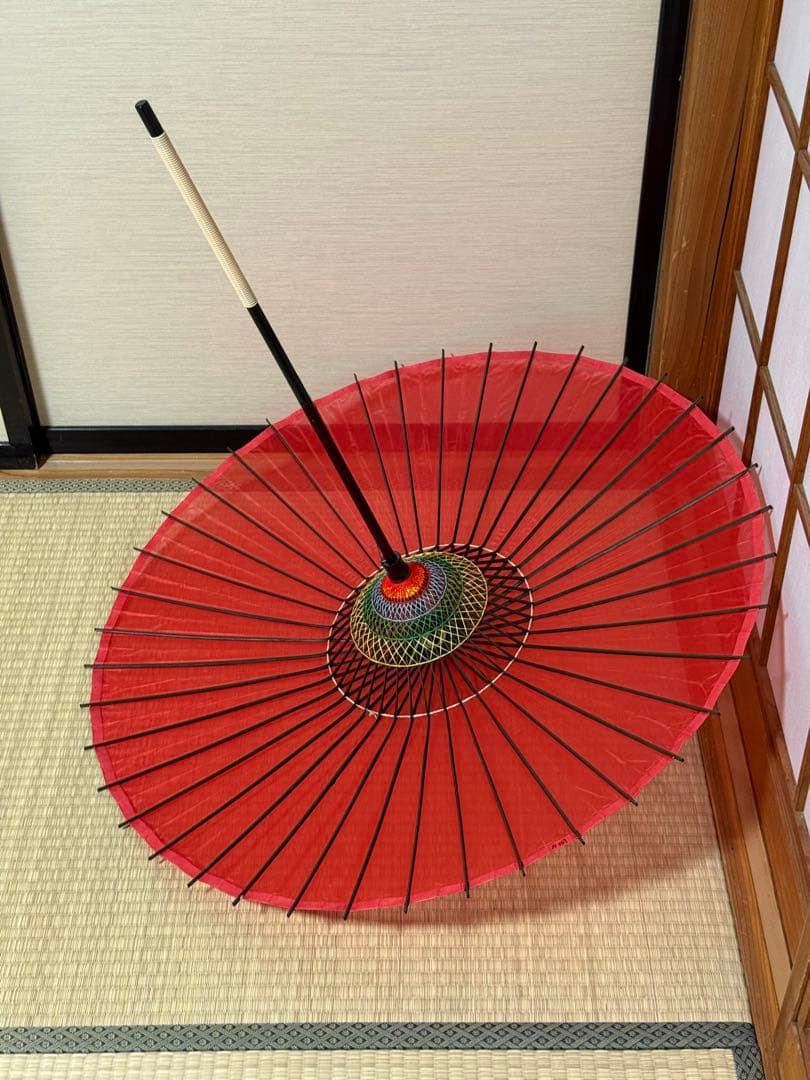 蛇の目傘　番傘　絹　シルク　赤　和傘　傘　二段継　舞踊　大衆演劇　着物　撮影