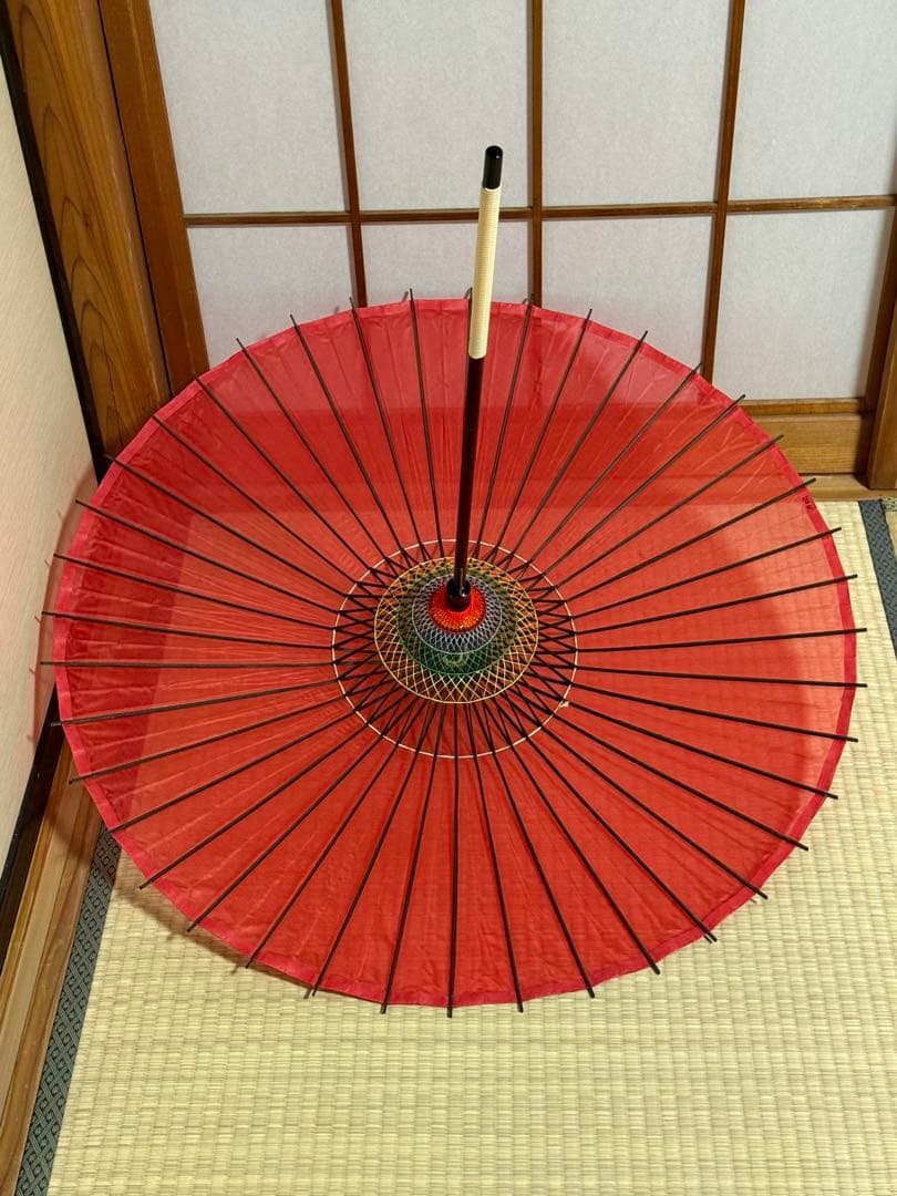 蛇の目傘　番傘　絹　シルク　赤　和傘　傘　二段継　舞踊　大衆演劇　着物　撮影
