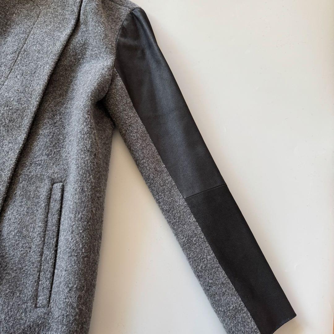 セオリー　theory レザー 切替 ウール ケープ コート ジャケット