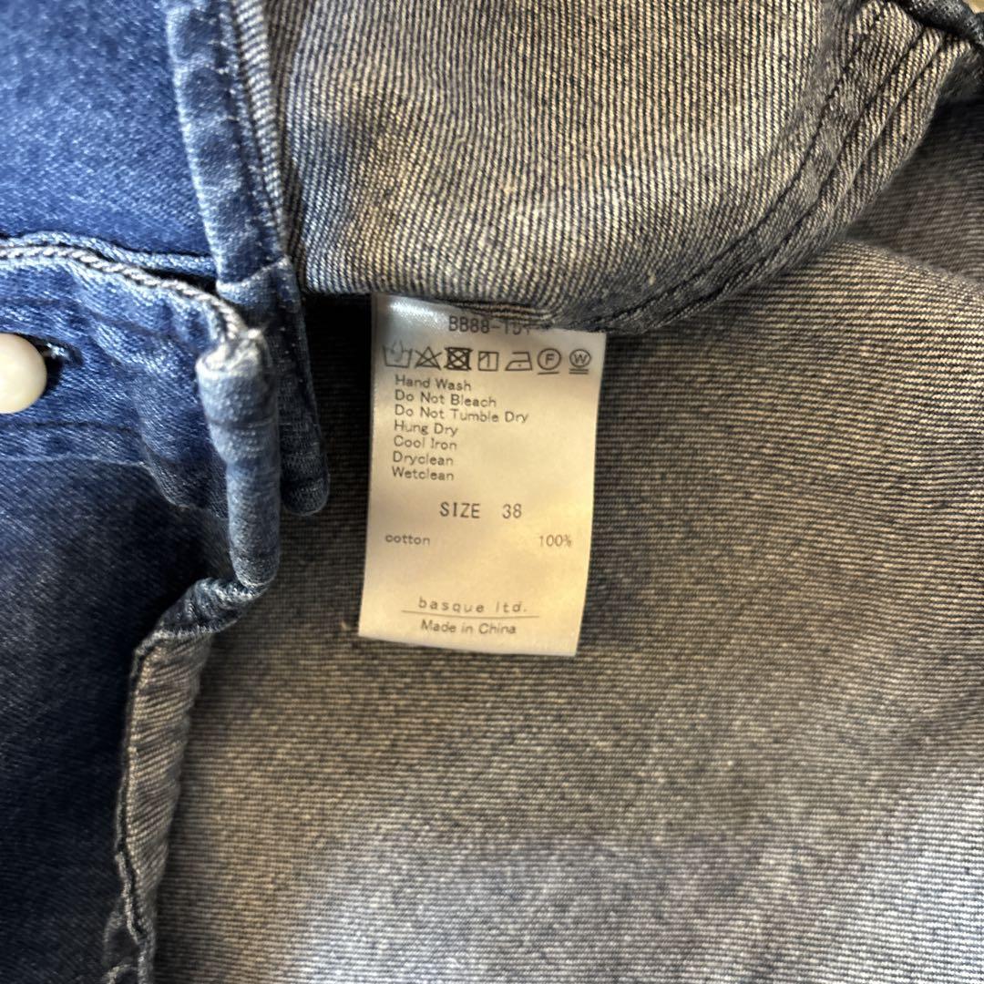 美品＊パールボタンデニムシャツ size38 BLANC basque ロゴ