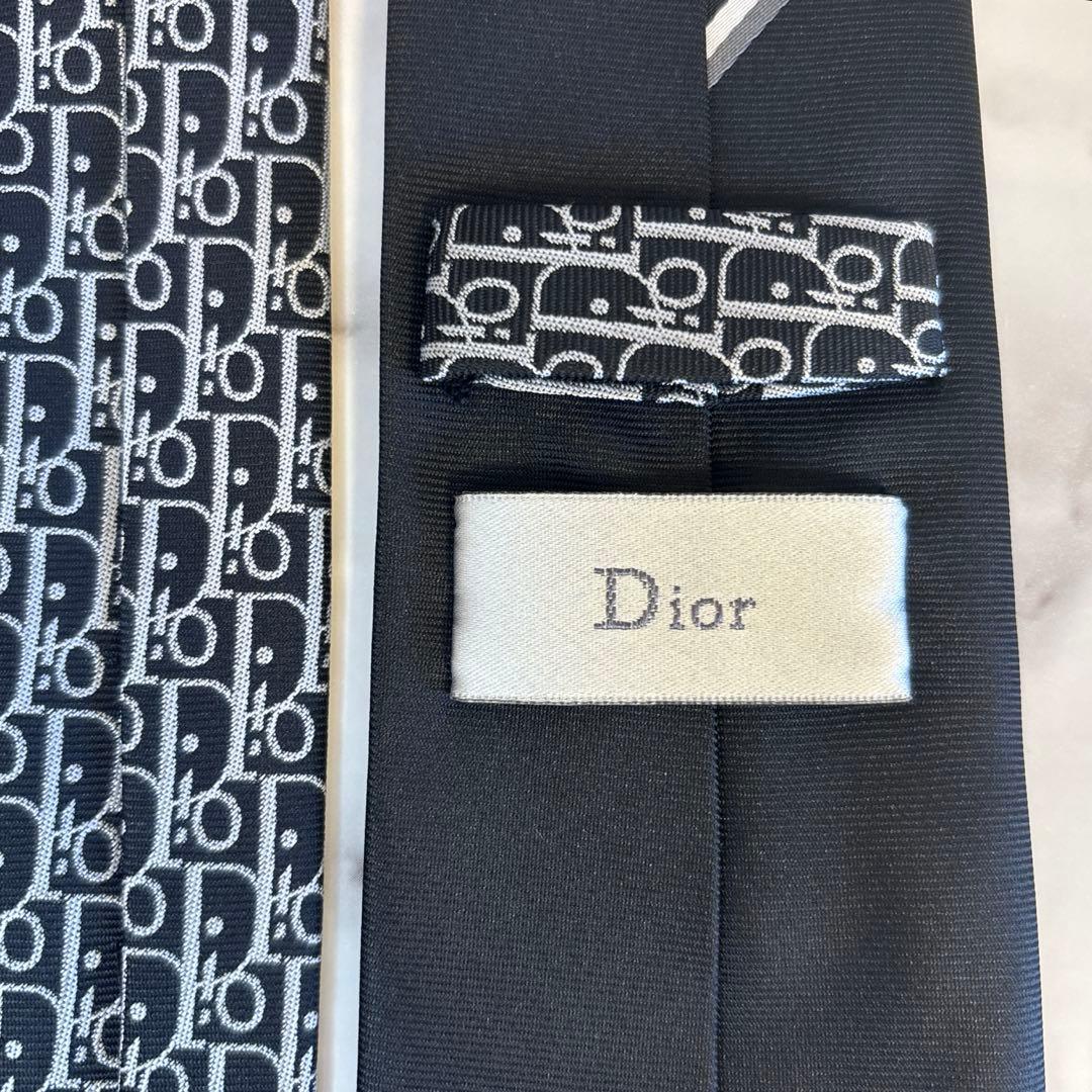 【極極美品✨】DIOR ネクタイ　ブラック　黒色　オブリーク柄　　シルバー　銀色