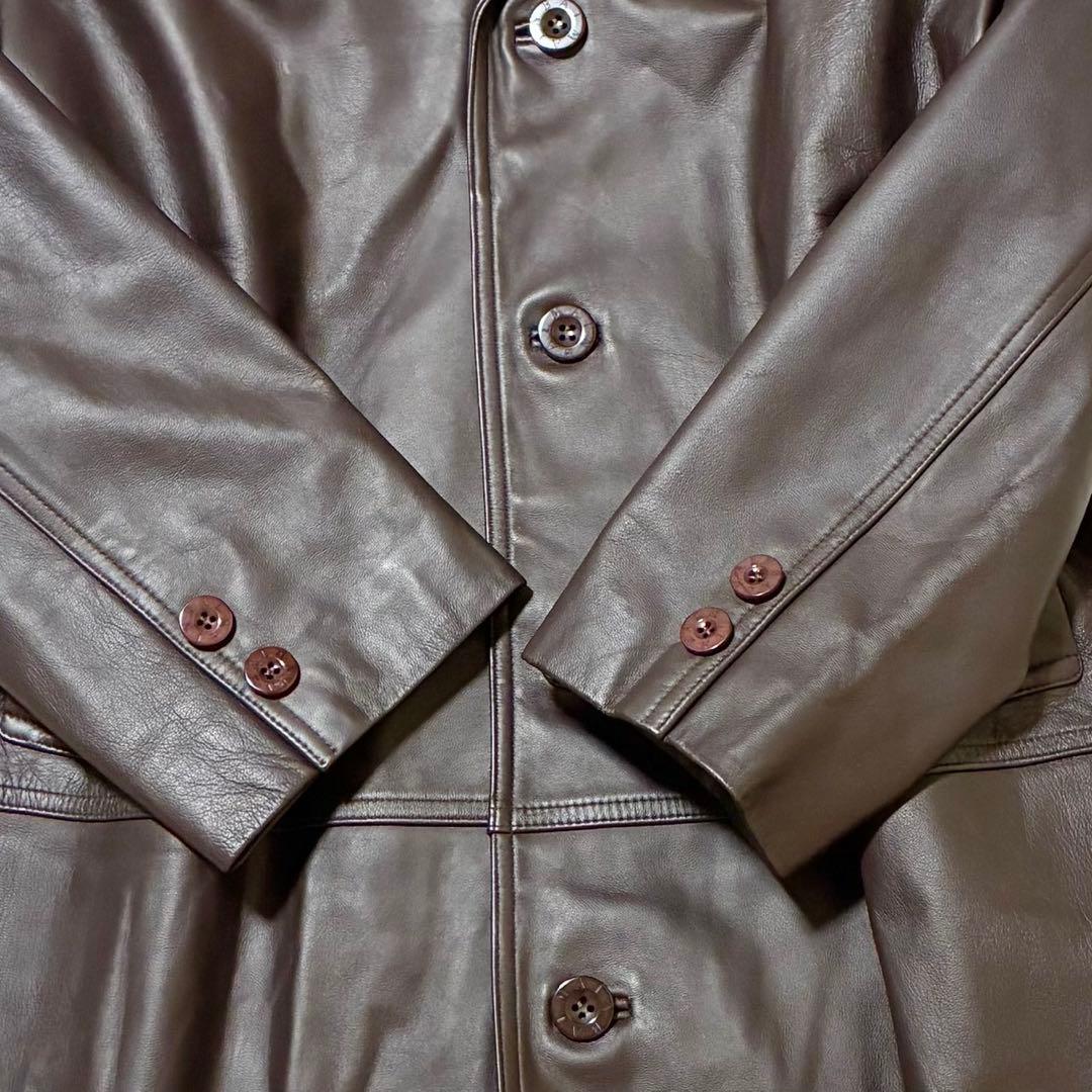 美品 バルマン レザーコート ロング丈 ラムレザー 羊革 ブラウン M