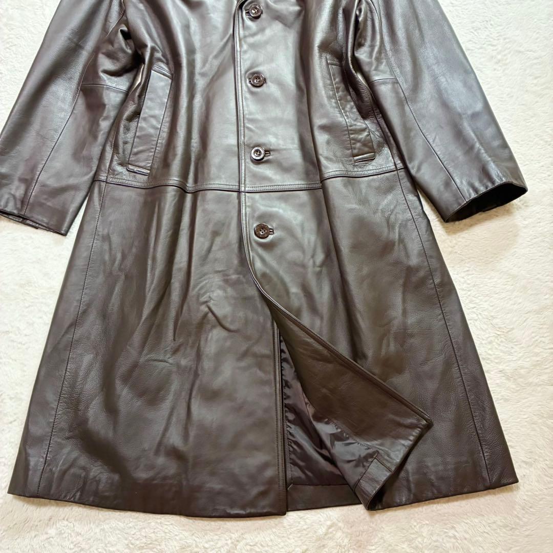 美品 バルマン レザーコート ロング丈 ラムレザー 羊革 ブラウン M