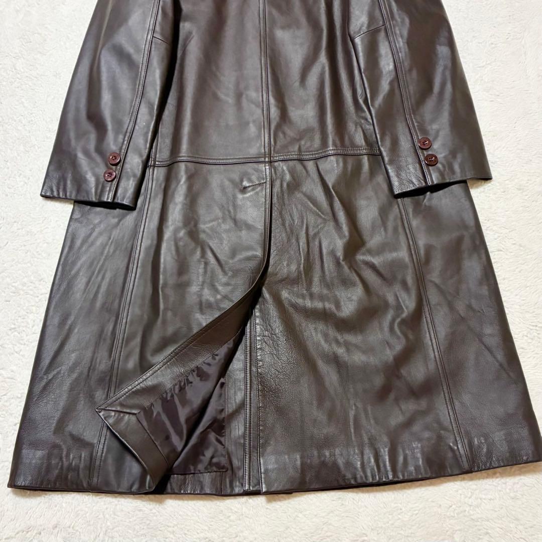 美品 バルマン レザーコート ロング丈 ラムレザー 羊革 ブラウン M