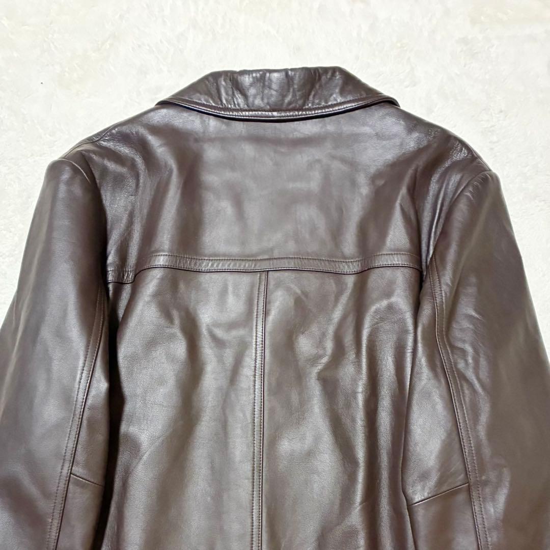 美品 バルマン レザーコート ロング丈 ラムレザー 羊革 ブラウン M
