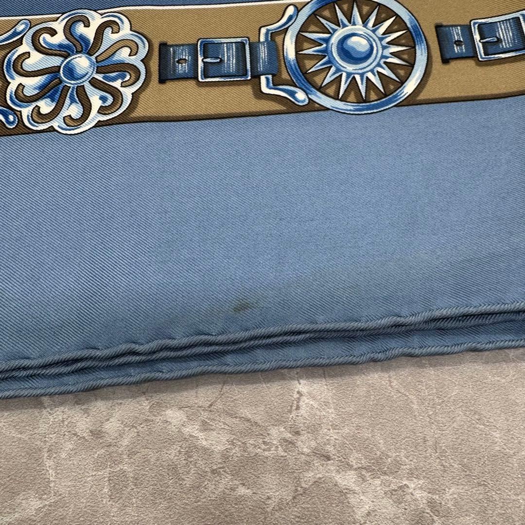 HERMES ブルー 馬モチーフ スカーフ　ブルー系　カレ90