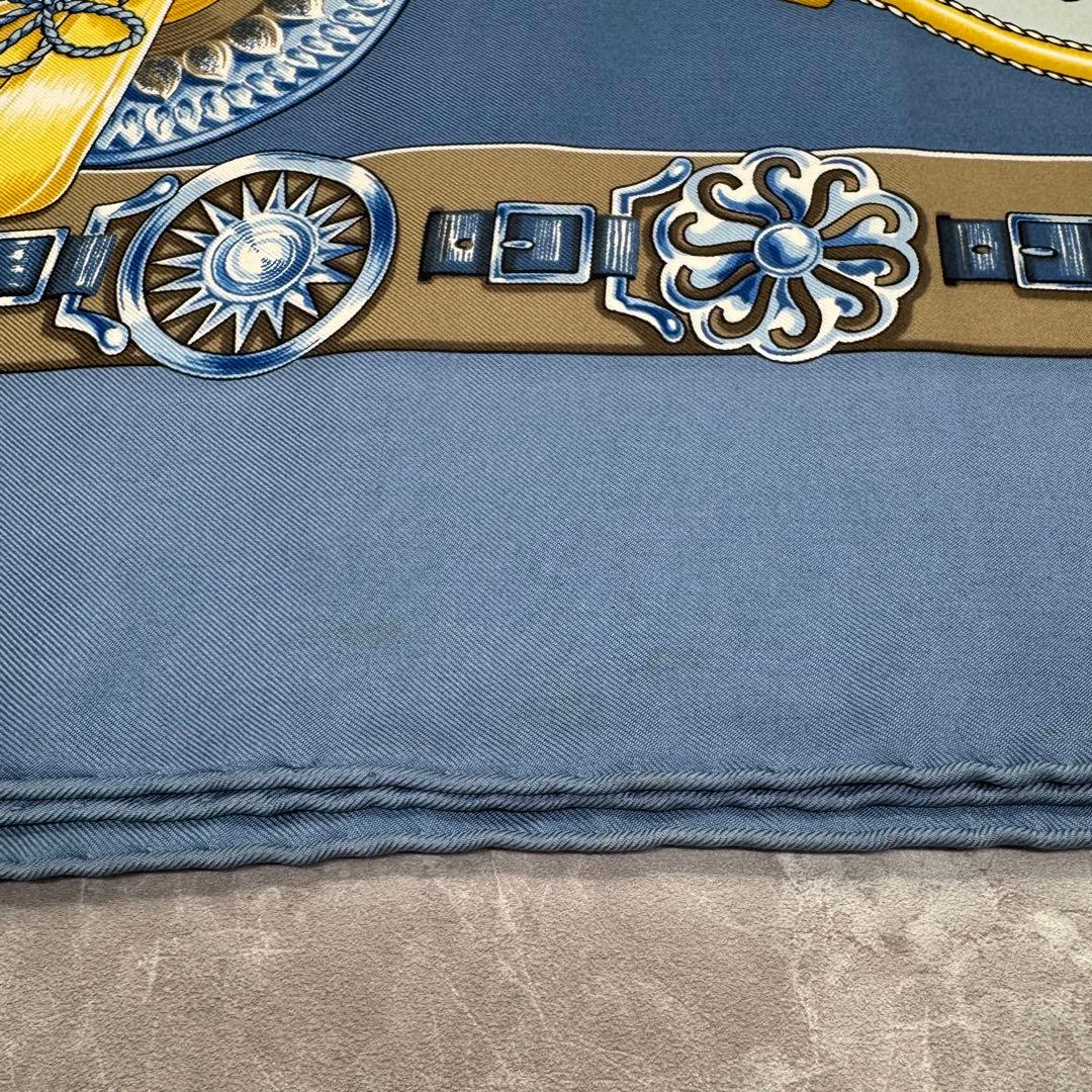 HERMES ブルー 馬モチーフ スカーフ　ブルー系　カレ90