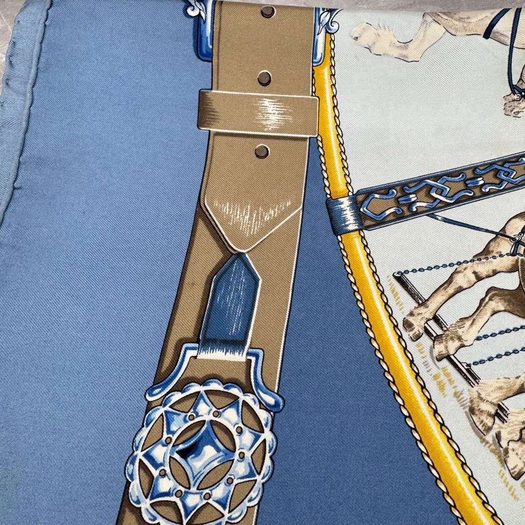 HERMES ブルー 馬モチーフ スカーフ　ブルー系　カレ90