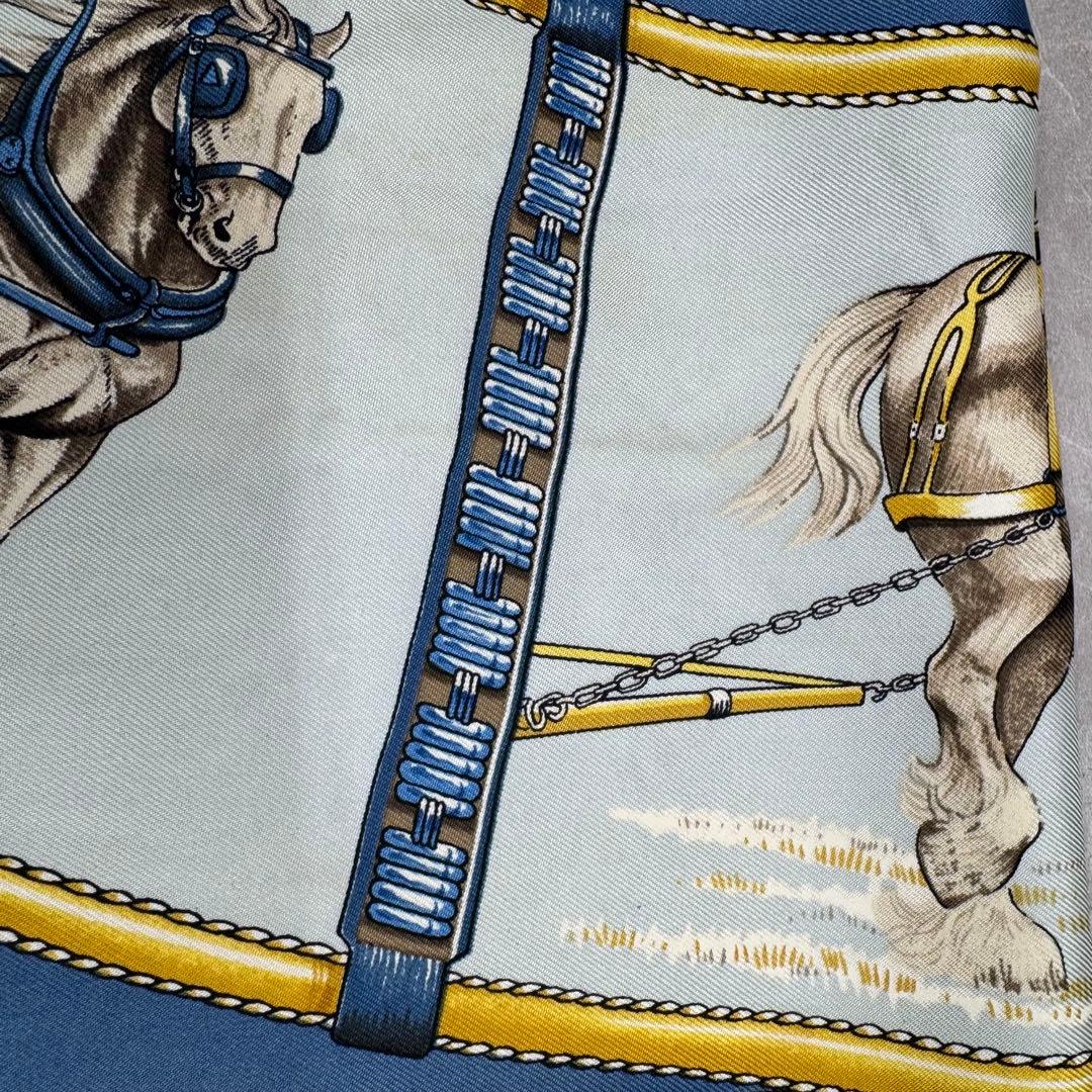 HERMES ブルー 馬モチーフ スカーフ　ブルー系　カレ90