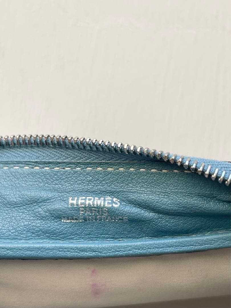 HERMES エルメス レザー ペンケース ポーチ ブルー系 シルバー金具