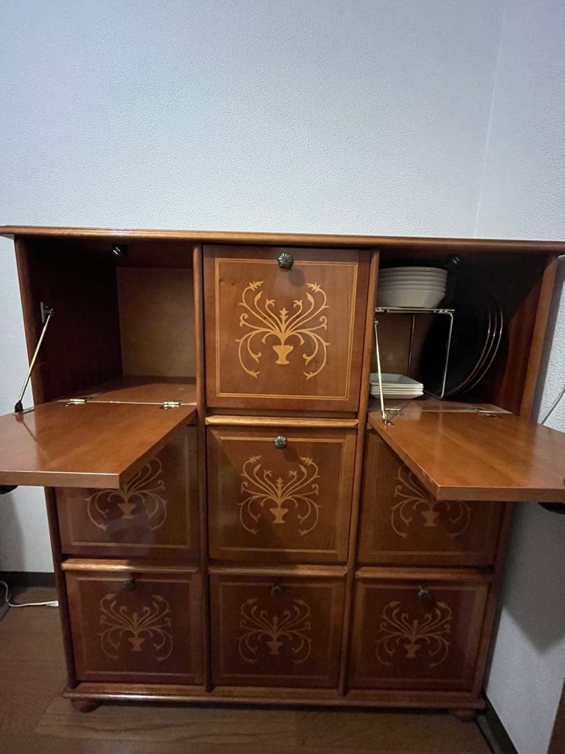 イタリア 木製 象嵌 チェスト キャビネット ビンテージ アンティーク調 美品