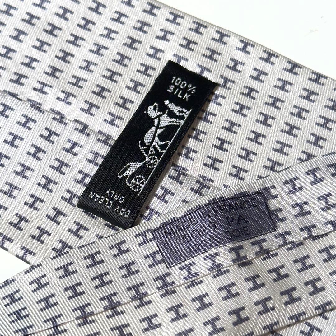 【美品】 HERMES エルメス H柄 ファソネ ホワイト系 ネクタイ