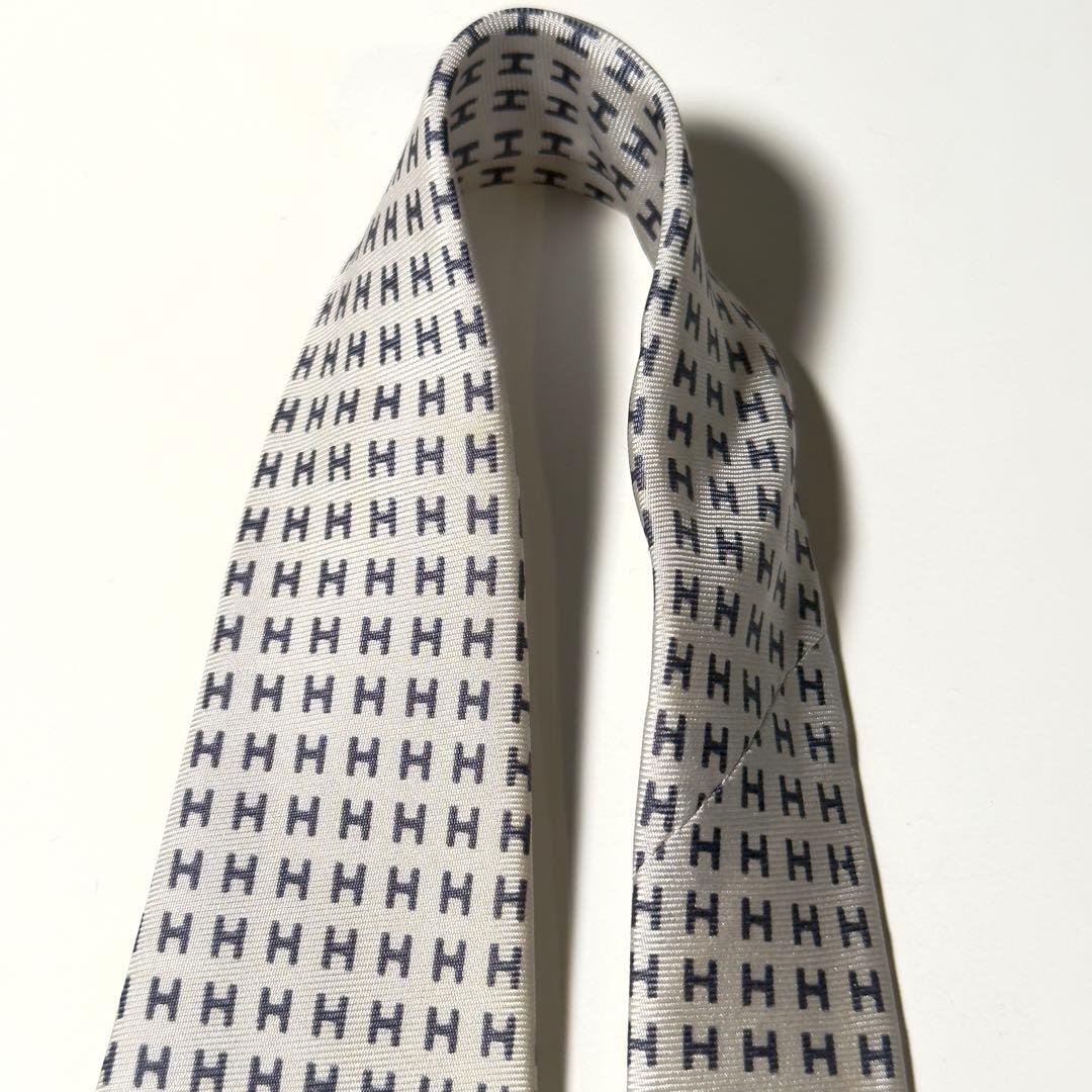 【美品】 HERMES エルメス H柄 ファソネ ホワイト系 ネクタイ