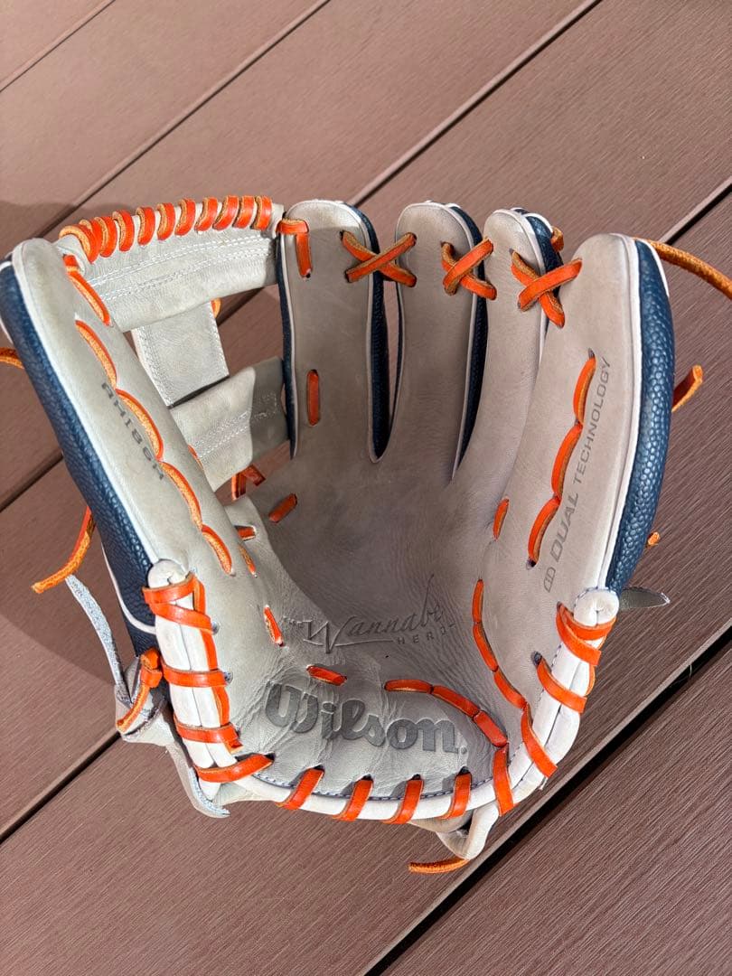 Wilson 軟式グローブ ネイビー/オレンジ　ワナビーヒーロー