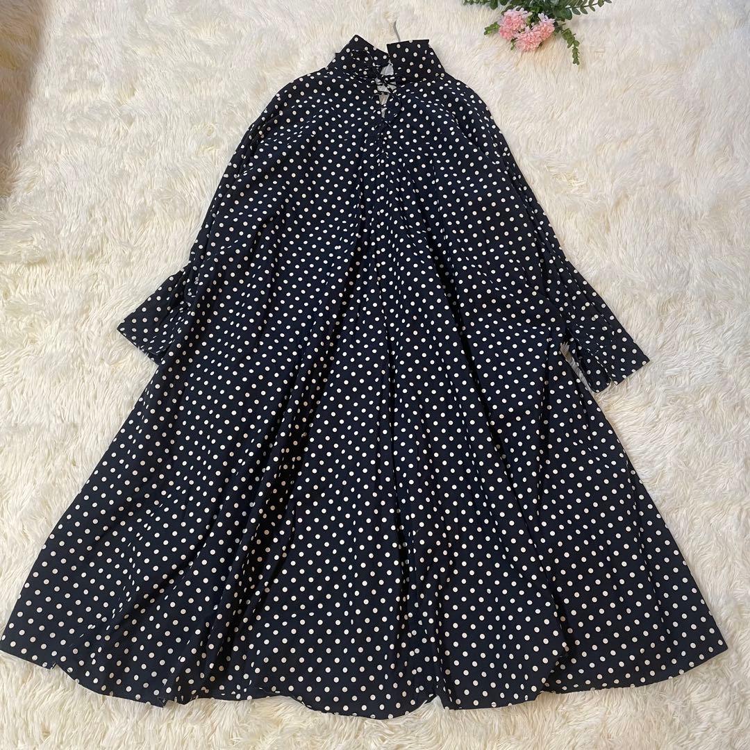 人気♪ ジャーナルスタンダード　ネイビー ドット　コットンロングシャツワンピース