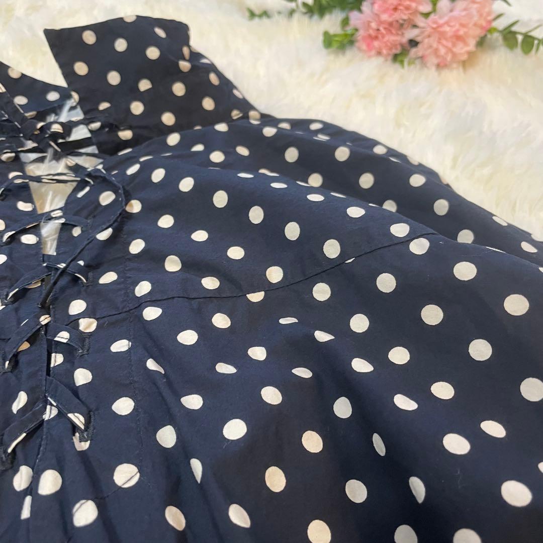 人気♪ ジャーナルスタンダード　ネイビー ドット　コットンロングシャツワンピース