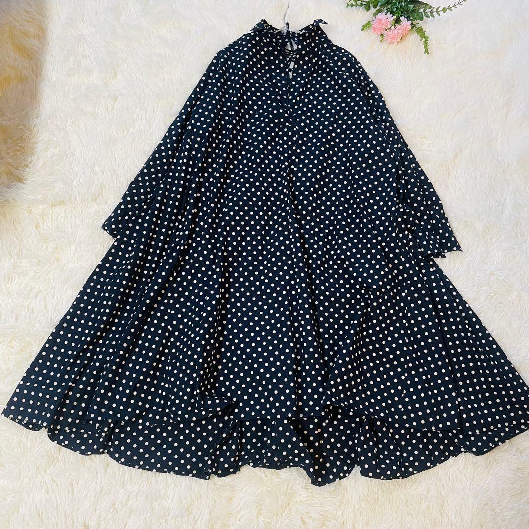 人気♪ ジャーナルスタンダード　ネイビー ドット　コットンロングシャツワンピース