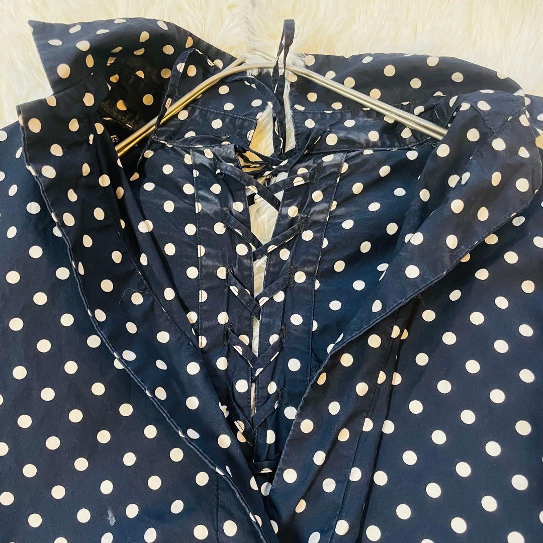 人気♪ ジャーナルスタンダード　ネイビー ドット　コットンロングシャツワンピース