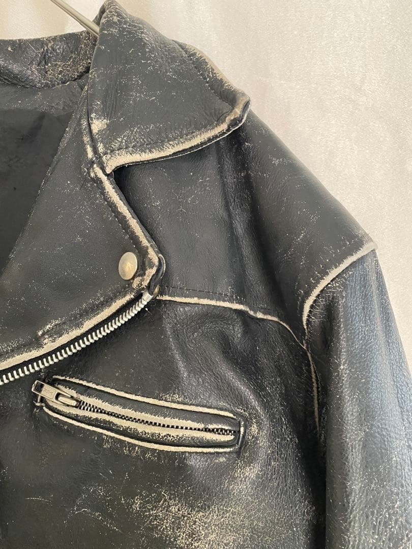 アメリカ国旗刺繍 ブラックレザーライダースジャケット