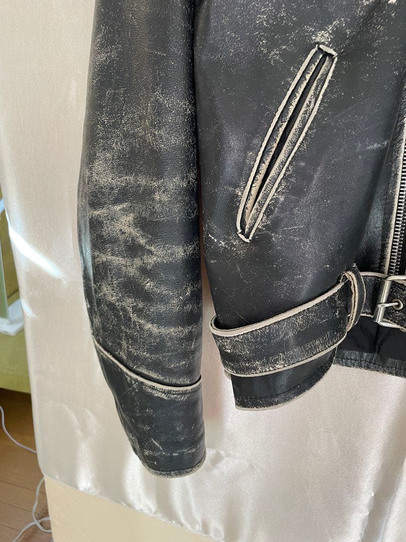 アメリカ国旗刺繍 ブラックレザーライダースジャケット