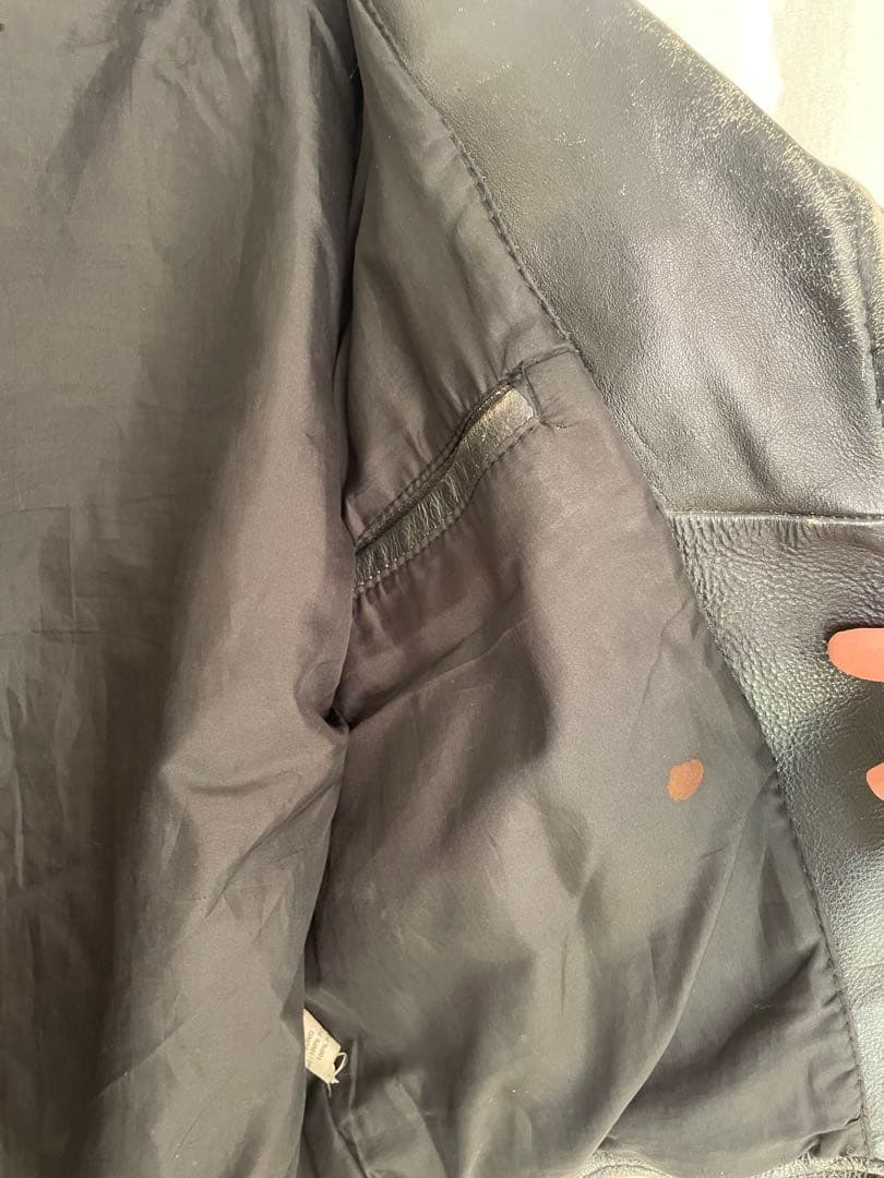 アメリカ国旗刺繍 ブラックレザーライダースジャケット