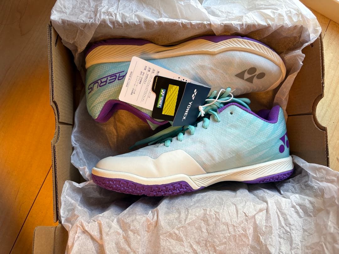 YONEX バドミントンシューズ パワークッション　25㎝　水色/紫