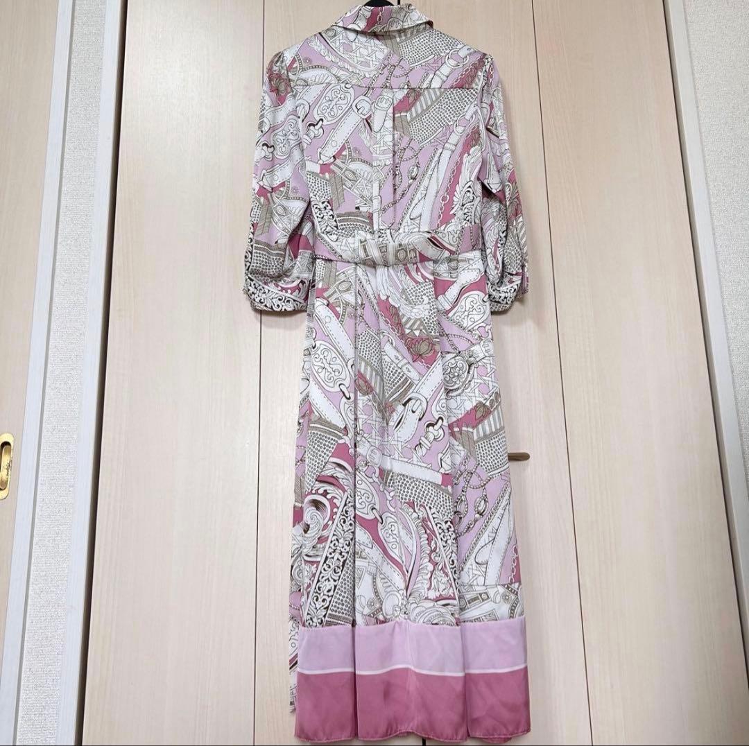 グレースクラス グレースコンチネンタル スカーフプリントシャツドレス 38 総柄