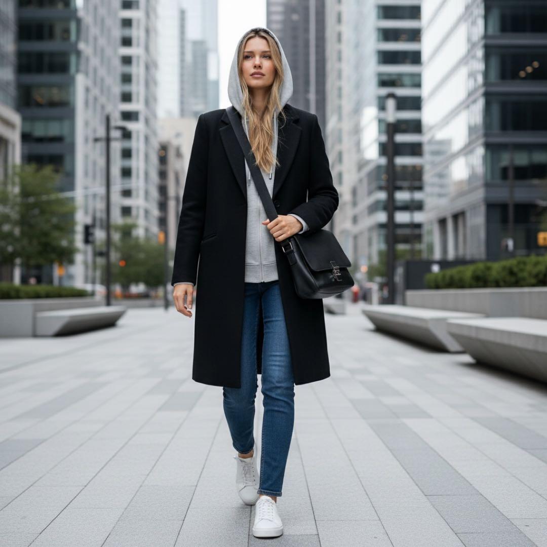 極美品✨ZARA デタッチャブルフード コントラストコート　S