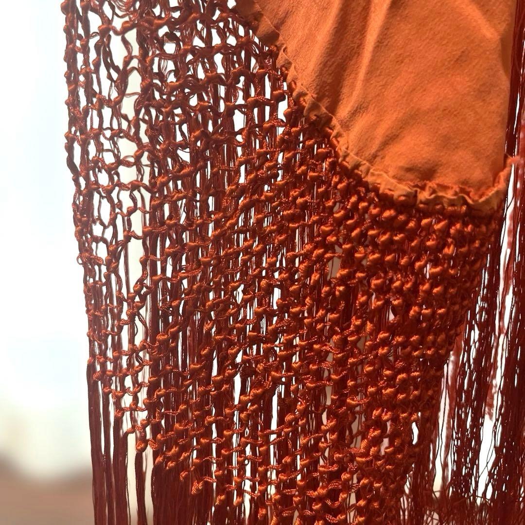 新品！シルク製高級マントン・オレンジ地赤刺繍　フラメンコ⭐︎ショール⭐︎衣装