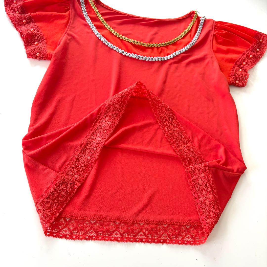 チャコット 社交ダンス Ｌ トップス 半袖 練習着 衣装 ドレス Ｌ オレンジ