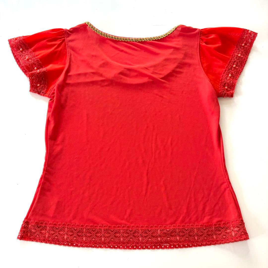 チャコット 社交ダンス Ｌ トップス 半袖 練習着 衣装 ドレス Ｌ オレンジ