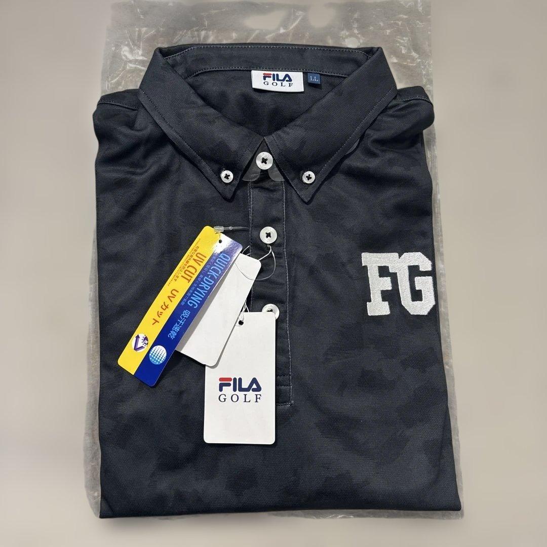 ★新品★ FILA GOLF フィラゴルフ カモ柄長袖ポロシャツ メンズXL 黒