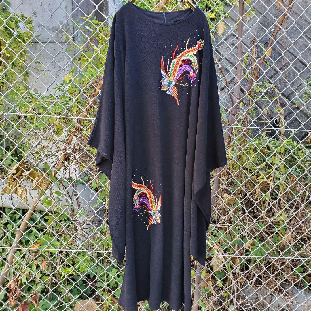 ロングワンピース 着物 羽織り ロング丈 刺繍入り 和柄 XLサイズ