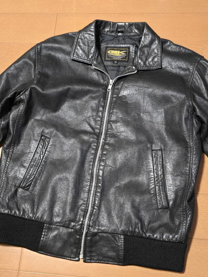国産ビンテージ.レザージャケット. Mサイズ.黒.日本製ジャパン