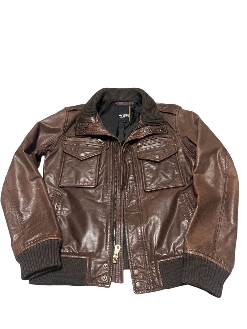 AVIREX 革ジャン アメカジ バイカー ブラウンレザージャケット シングル