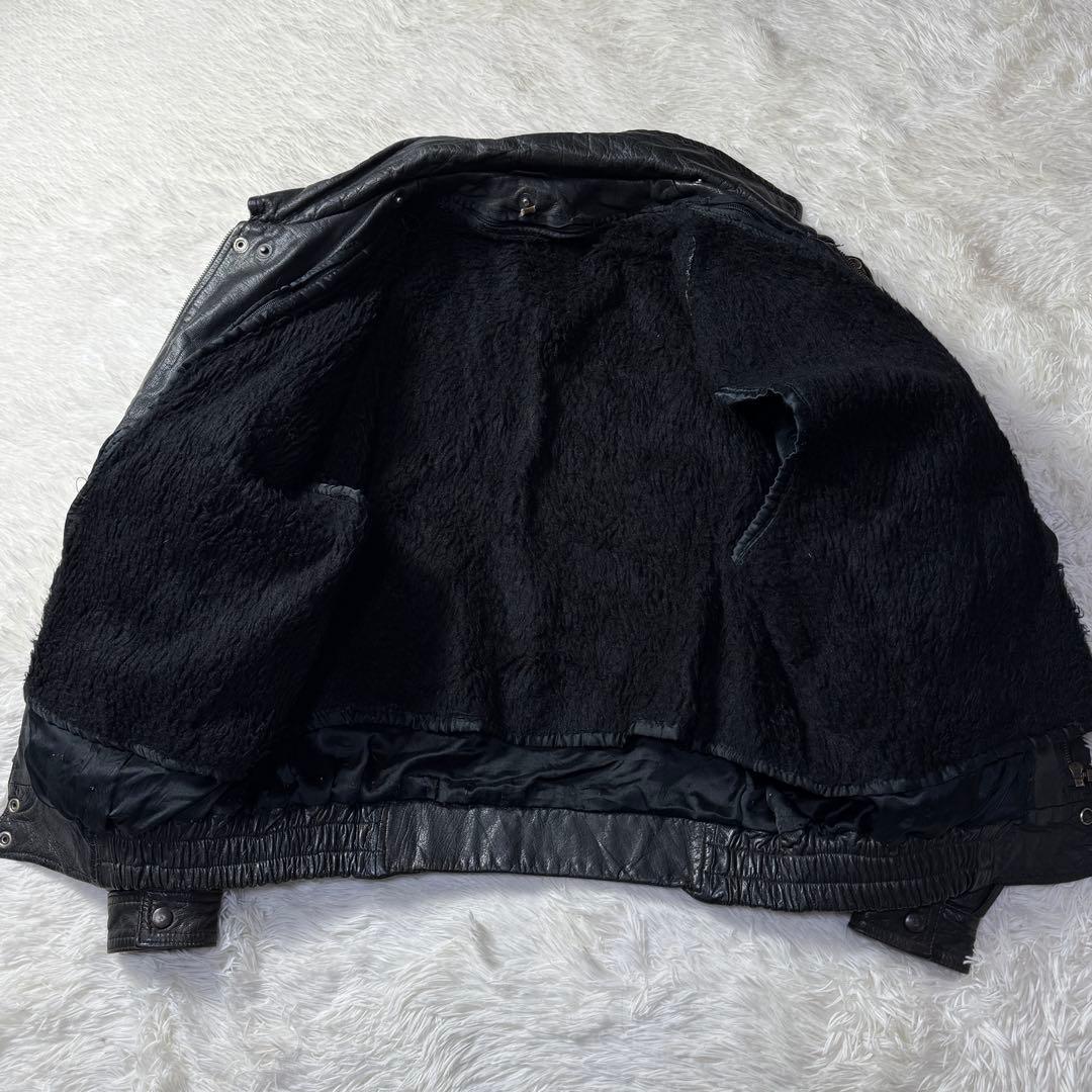 90s A-2 ブラックレザー フライトジャケット L ボアライナー付 黒