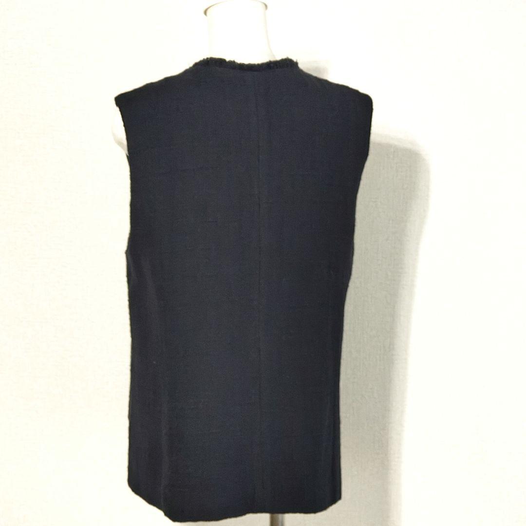 美品 グリーンレーベルリラクシング ツイード フリンジ ポケット ベスト ジレ