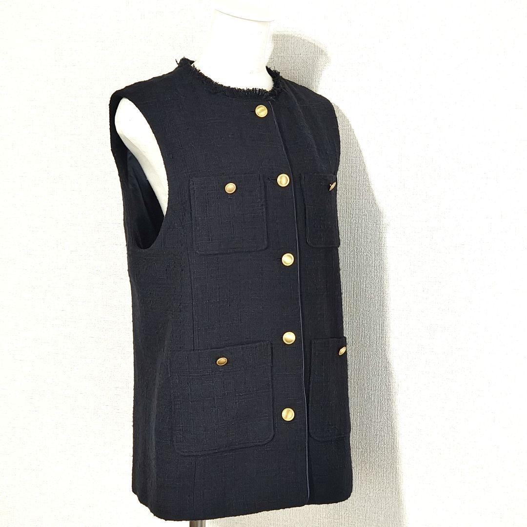 美品 グリーンレーベルリラクシング ツイード フリンジ ポケット ベスト ジレ