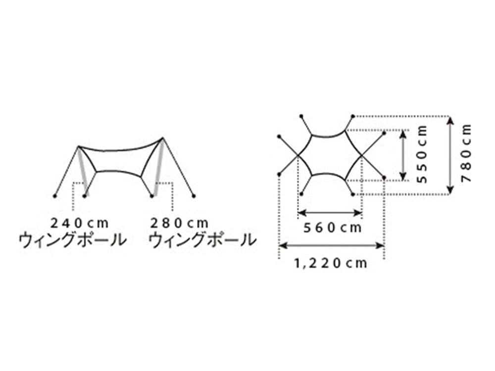 スノーピーク HDタープシールド・ヘキサL とポールのセット