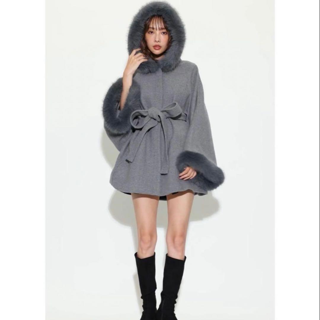rienda ウールMIXフードポンチョコート　フード　秋冬　グレー