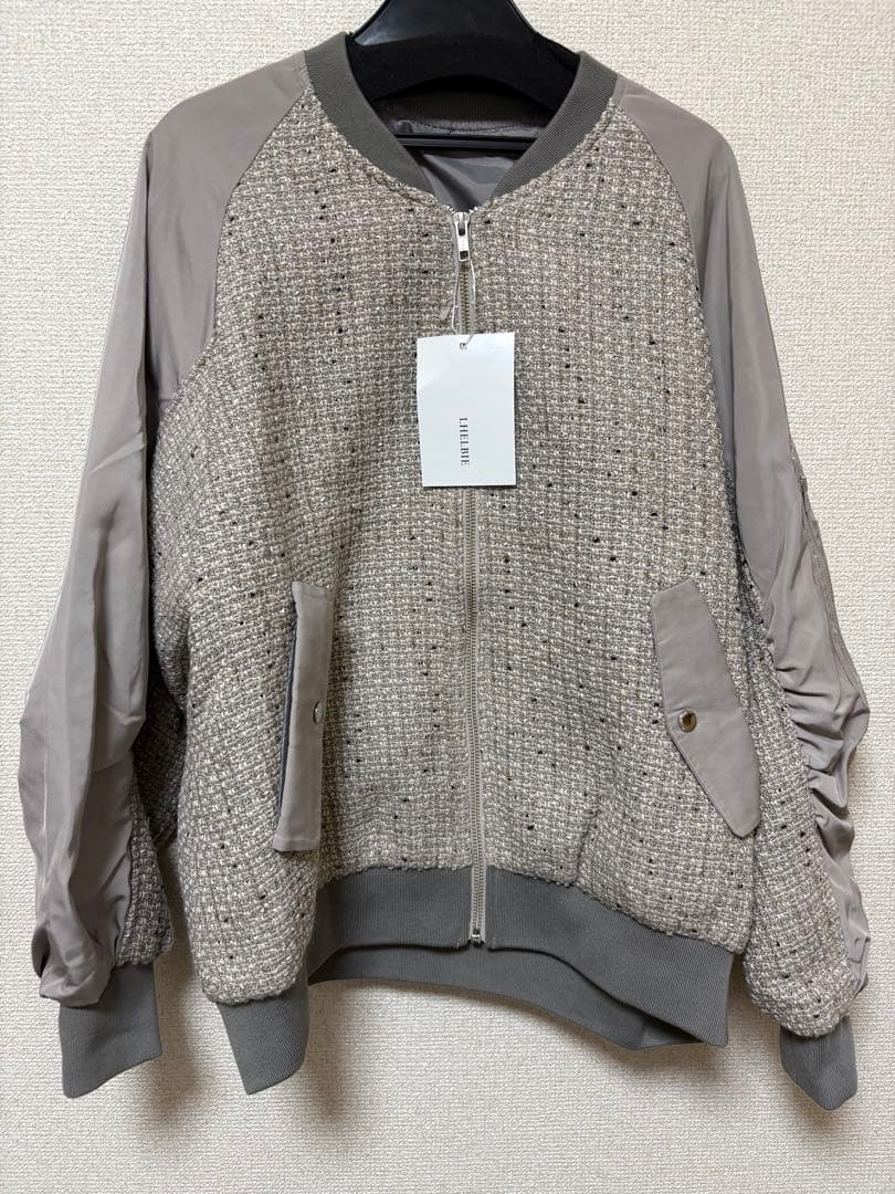 新品　今季　レルビエ　DouDou MA1スリーブツイードブルゾン　グレー