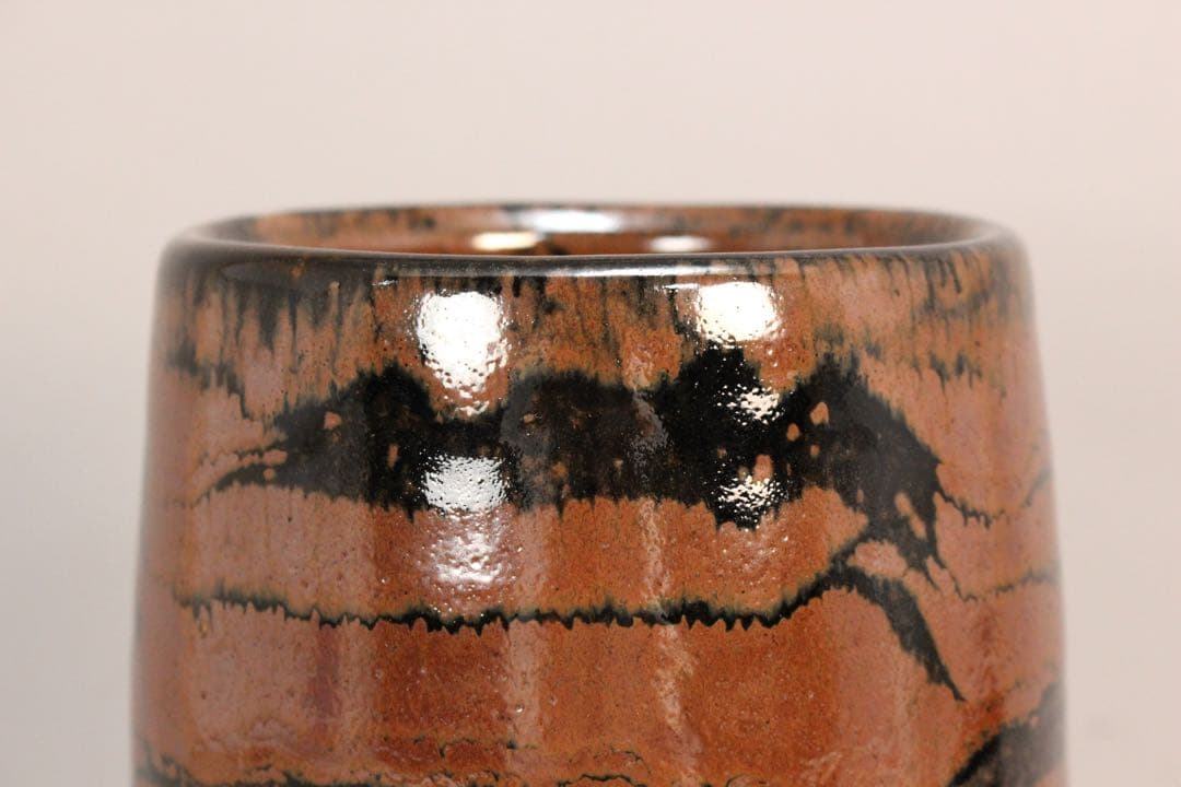 No5147 益子焼　木村一郎　柿釉花瓶　高さ26.5cm 陶印有　送料無料