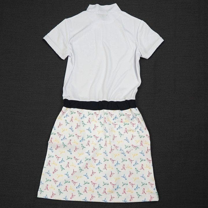 新品 ピン ゴルフ モックネック 半袖 ドッキング ワンピース 白 S