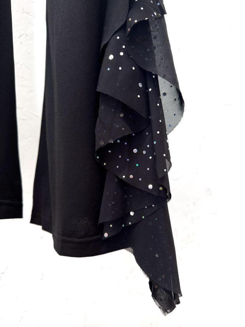 【華美】新品オーバーメッシュ　オーロラスパンコールデザインパンツ 黒ｐ55